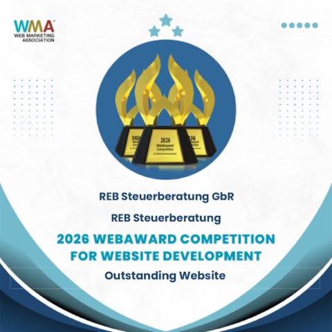 WebAward 2026 – Outstanding Website – Auszeichnung der Web Marketing Association für REB Steuerberatung
